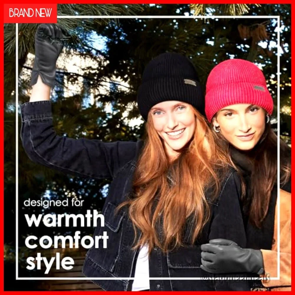 Winter Beanie Hat and Faux Leather Gloves Set for Women, Pack of 2